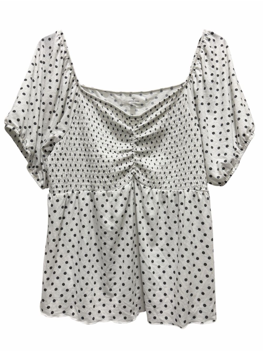 Gray by Grayson Social Womens Black and White Polka Dotted Ruffle Blouse Size 3X